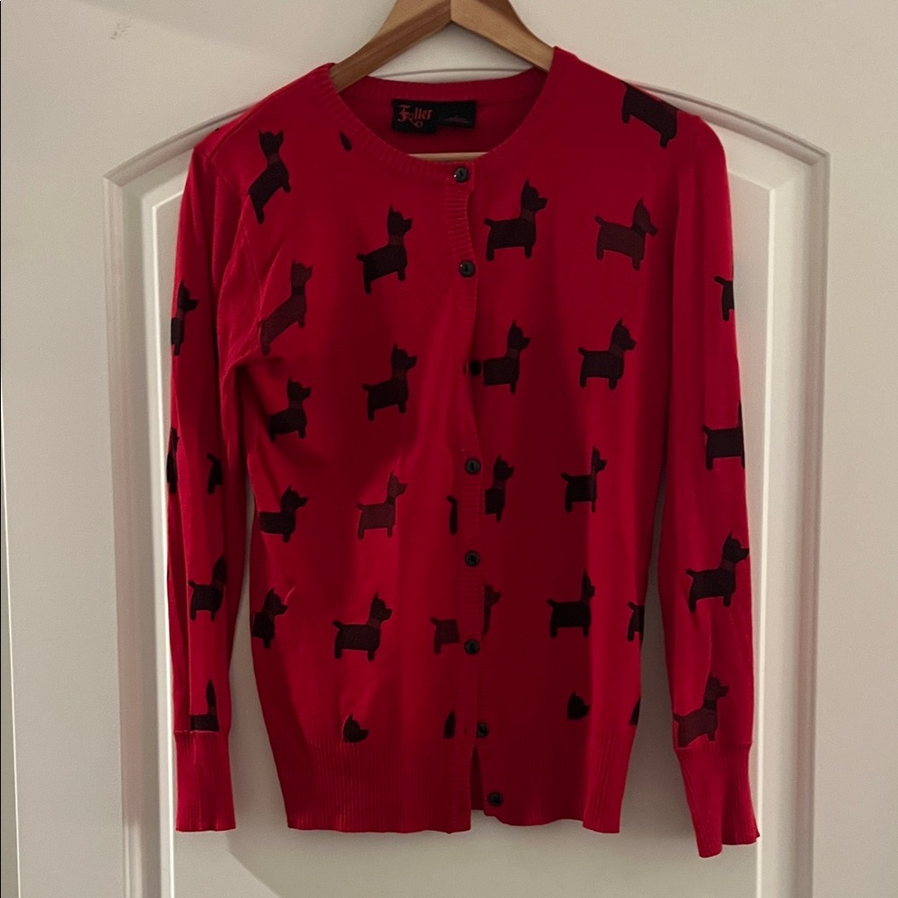 Folter Bright Red Cardigan with Dog Design